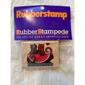 Rubberstampede Rubber‎ Stamp Cats Watermelon Vintage 80s